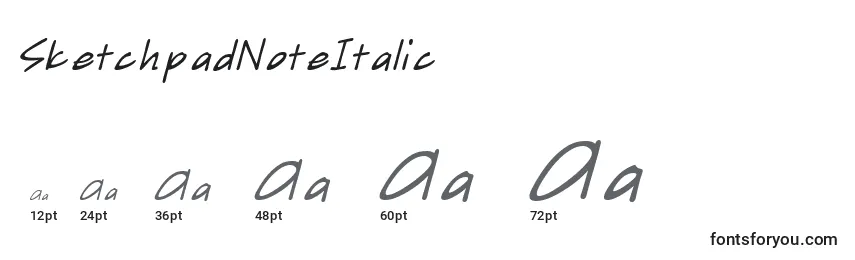 Размеры шрифта SketchpadNoteItalic