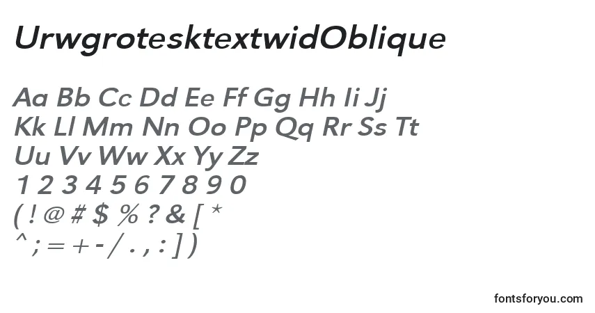 Czcionka UrwgrotesktextwidOblique – alfabet, cyfry, specjalne znaki