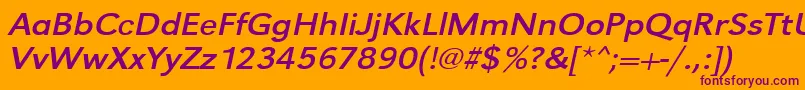 UrwgrotesktextwidOblique-Schriftart – Violette Schriften auf orangefarbenem Hintergrund