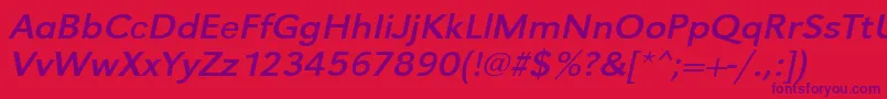 Fonte UrwgrotesktextwidOblique – fontes roxas em um fundo vermelho