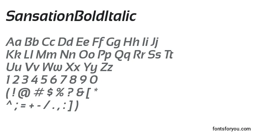 Шрифт SansationBoldItalic – алфавит, цифры, специальные символы