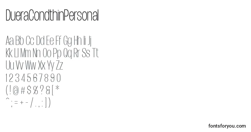 DueraCondthinPersonal Font – alphabet, numbers, special characters