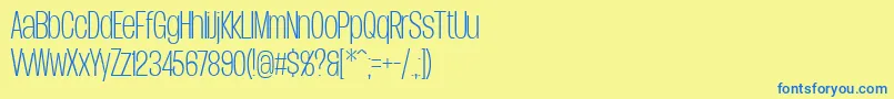 フォントDueraCondthinPersonal – 青い文字が黄色の背景にあります。