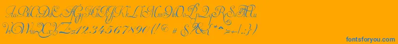 InvitationScriptLimitedFreeVersion-Schriftart – Blaue Schriften auf orangefarbenem Hintergrund