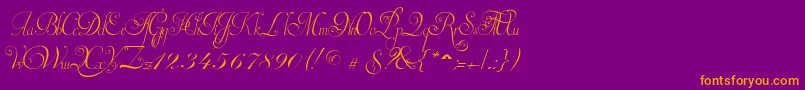 InvitationScriptLimitedFreeVersion-Schriftart – Orangefarbene Schriften auf violettem Hintergrund