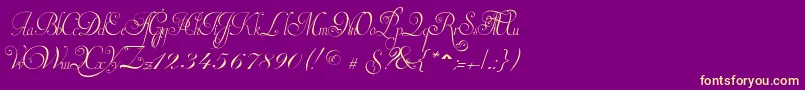 InvitationScriptLimitedFreeVersion-fontti – keltaiset fontit violetilla taustalla