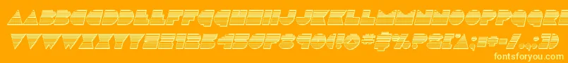 Discodeckchromeital-Schriftart – Gelbe Schriften auf orangefarbenem Hintergrund