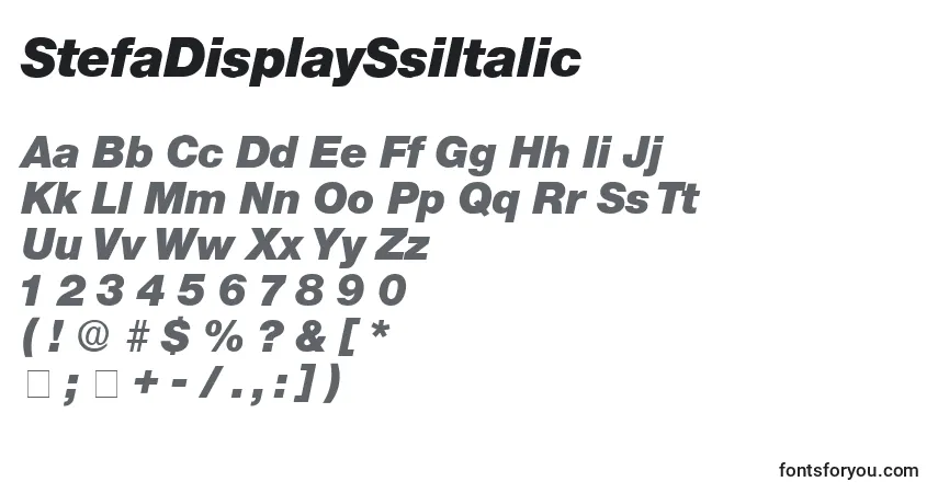 A fonte StefaDisplaySsiItalic – alfabeto, números, caracteres especiais