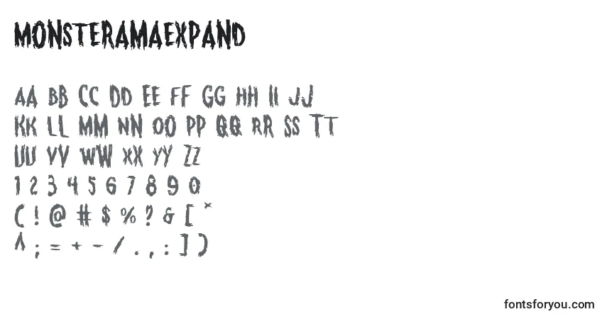 Czcionka Monsteramaexpand – alfabet, cyfry, specjalne znaki