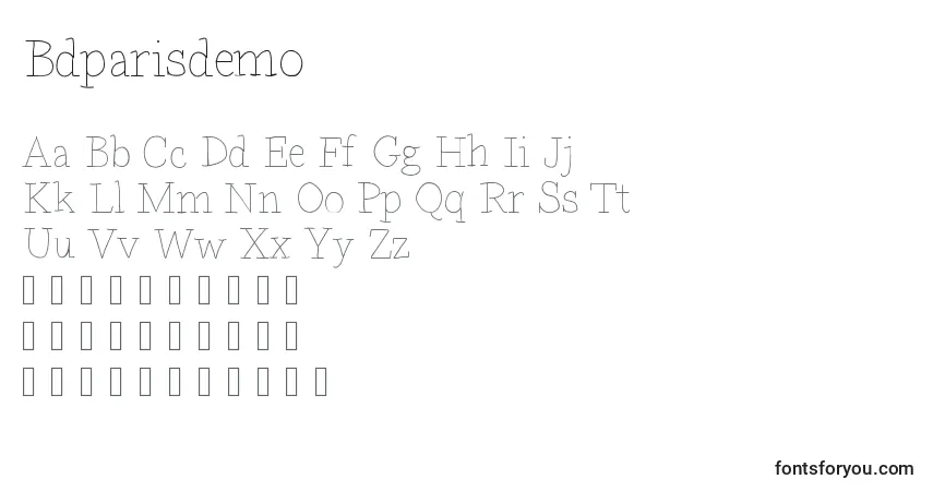 Schriftart Bdparisdemo – Alphabet, Zahlen, spezielle Symbole