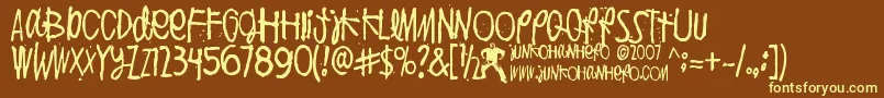 PuoliIhminen-fontti – keltaiset fontit ruskealla taustalla