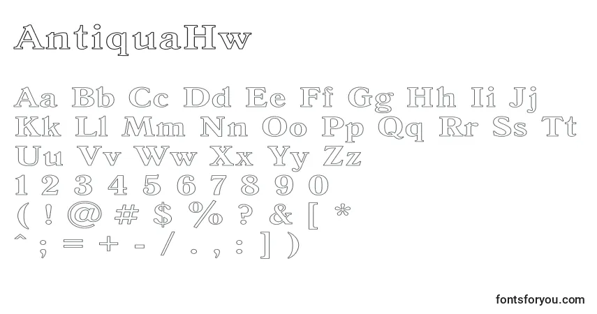 Czcionka AntiquaHw – alfabet, cyfry, specjalne znaki