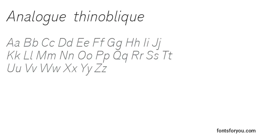 A fonte Analogue36thinoblique (100206) – alfabeto, números, caracteres especiais