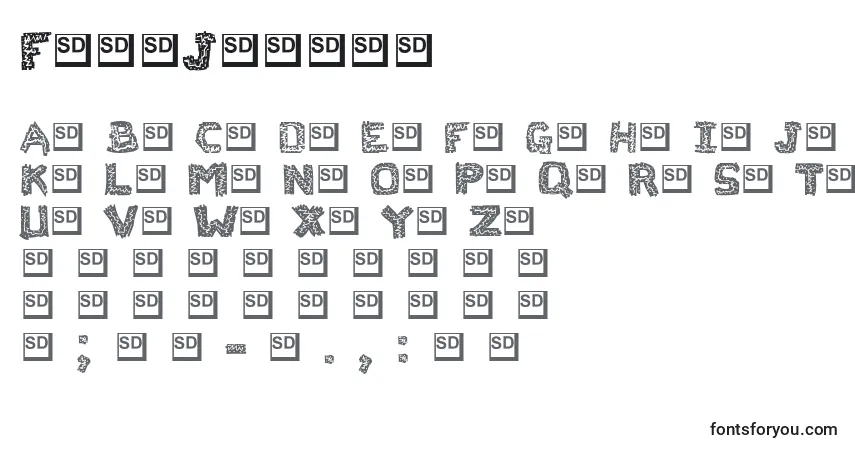 A fonte FlakJacket – alfabeto, números, caracteres especiais