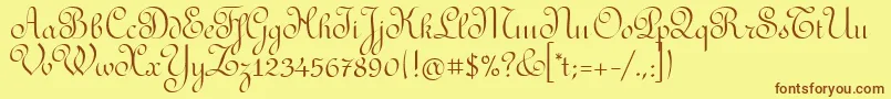 RedondafancyitcTt-fontti – ruskeat fontit keltaisella taustalla