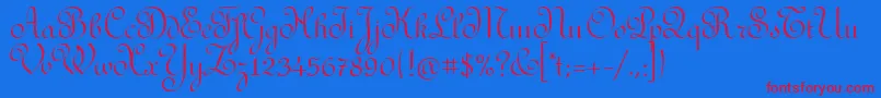 RedondafancyitcTt-Schriftart – Rote Schriften auf blauem Hintergrund