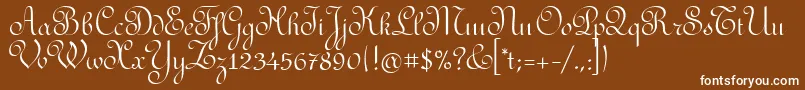 RedondafancyitcTt-fontti – valkoiset fontit ruskealla taustalla