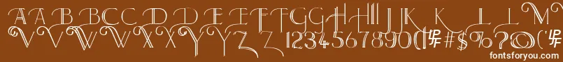LarkinCapitals-fontti – valkoiset fontit ruskealla taustalla