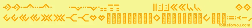 フォントOmnicsans – オレンジの文字が黄色の背景にあります。