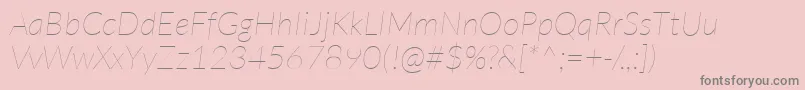 Lisätietoja LatoHairlineitalic-fontista LatoHairlineitalic-fontti – harmaat kirjasimet vaaleanpunaisella taustalla