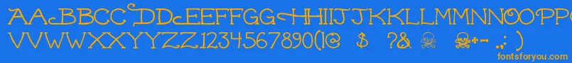 フォントDead ffy – オレンジ色の文字が青い背景にあります。