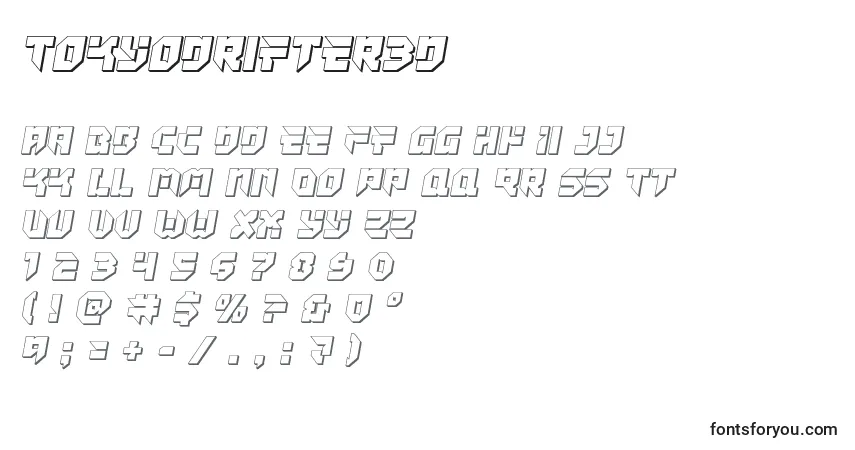 Шрифт Tokyodrifter3D – алфавит, цифры, специальные символы