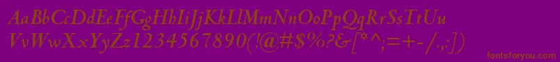 フォントCentaurmtstdBolditalic – 紫色の背景に茶色のフォント