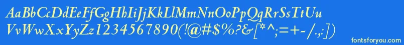CentaurmtstdBolditalic-Schriftart – Gelbe Schriften auf blauem Hintergrund