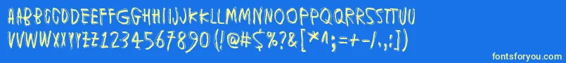 フォントMuspiMerolKrad – 黄色の文字、青い背景