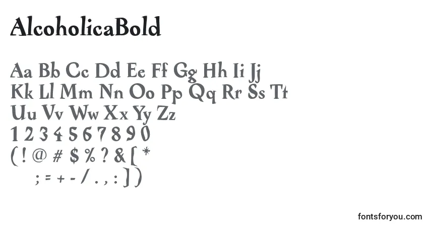 A fonte AlcoholicaBold – alfabeto, números, caracteres especiais