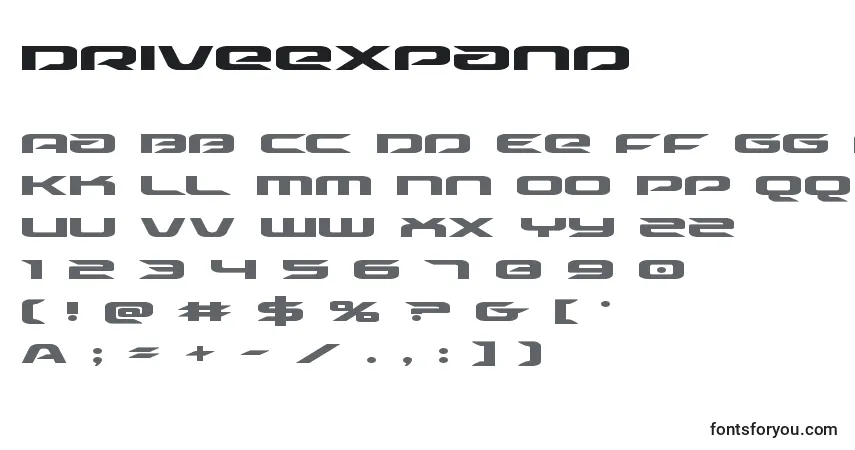 A fonte Driveexpand – alfabeto, números, caracteres especiais