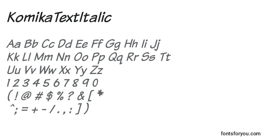 Шрифт KomikaTextItalic – алфавит, цифры, специальные символы