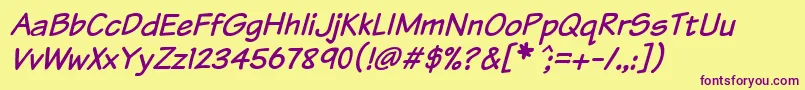 KomikaTextItalic Font – Purple Fonts on Yellow Background