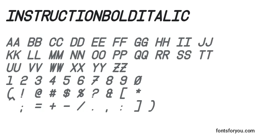 A fonte InstructionBoldItalic – alfabeto, números, caracteres especiais