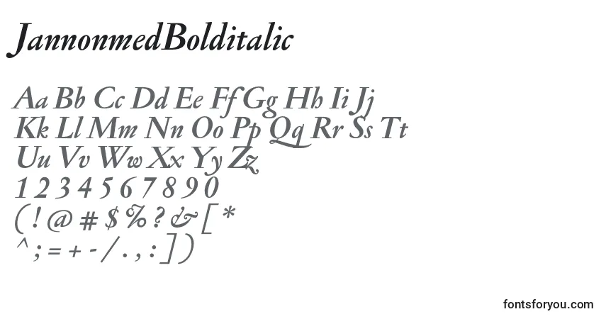 A fonte JannonmedBolditalic – alfabeto, números, caracteres especiais