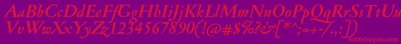 フォントJannonmedBolditalic – 紫の背景に赤い文字