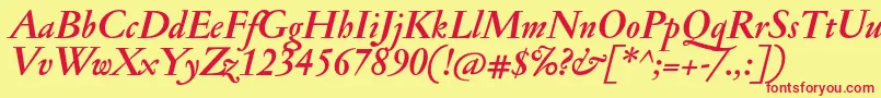フォントJannonmedBolditalic – 赤い文字の黄色い背景