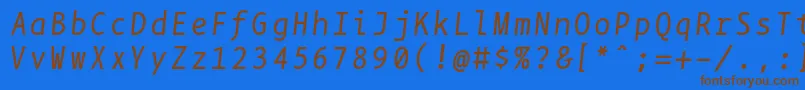 フォントBpmonoItalic – 茶色の文字が青い背景にあります。