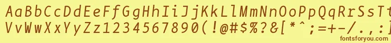 フォントBpmonoItalic – 茶色の文字が黄色の背景にあります。