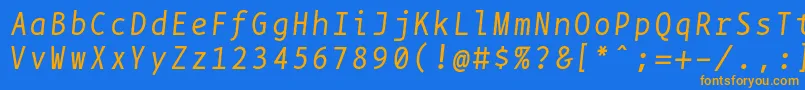 フォントBpmonoItalic – オレンジ色の文字が青い背景にあります。