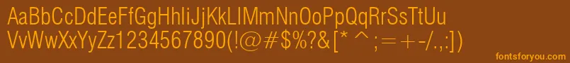 Swiss721LightCondensedBt-Schriftart – Orangefarbene Schriften auf braunem Hintergrund