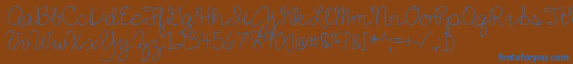 BmdEnglishEssay-Schriftart – Blaue Schriften auf braunem Hintergrund