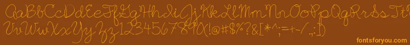 BmdEnglishEssay-Schriftart – Orangefarbene Schriften auf braunem Hintergrund