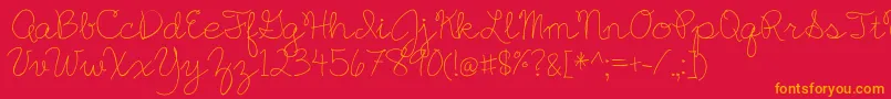 BmdEnglishEssay-Schriftart – Orangefarbene Schriften auf rotem Hintergrund