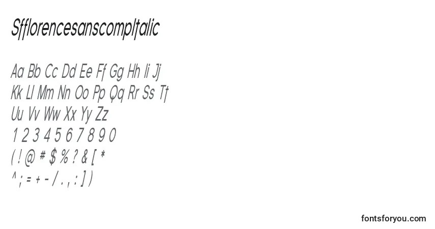 Шрифт SfflorencesanscompItalic – алфавит, цифры, специальные символы