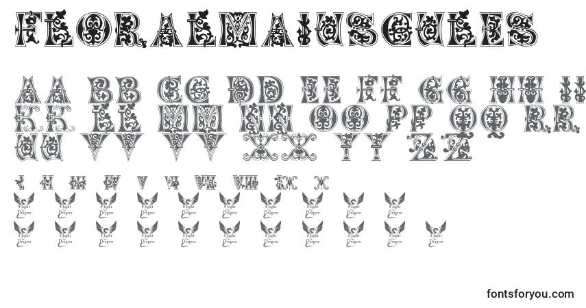 Schriftart Floralmajuscules – Alphabet, Zahlen, spezielle Symbole
