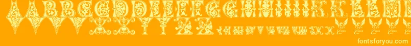 Floralmajuscules Font – Yellow Fonts on Orange Background