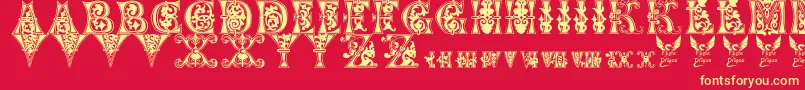 Floralmajuscules-Schriftart – Gelbe Schriften auf rotem Hintergrund