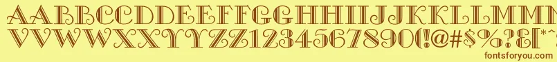 フォントCambridgeside – 茶色の文字が黄色の背景にあります。