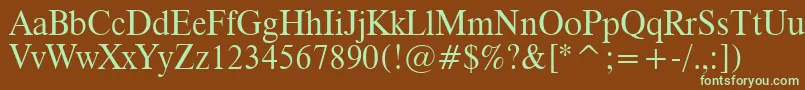 フォントDutch801RomanHeadlineBt – 緑色の文字が茶色の背景にあります。
